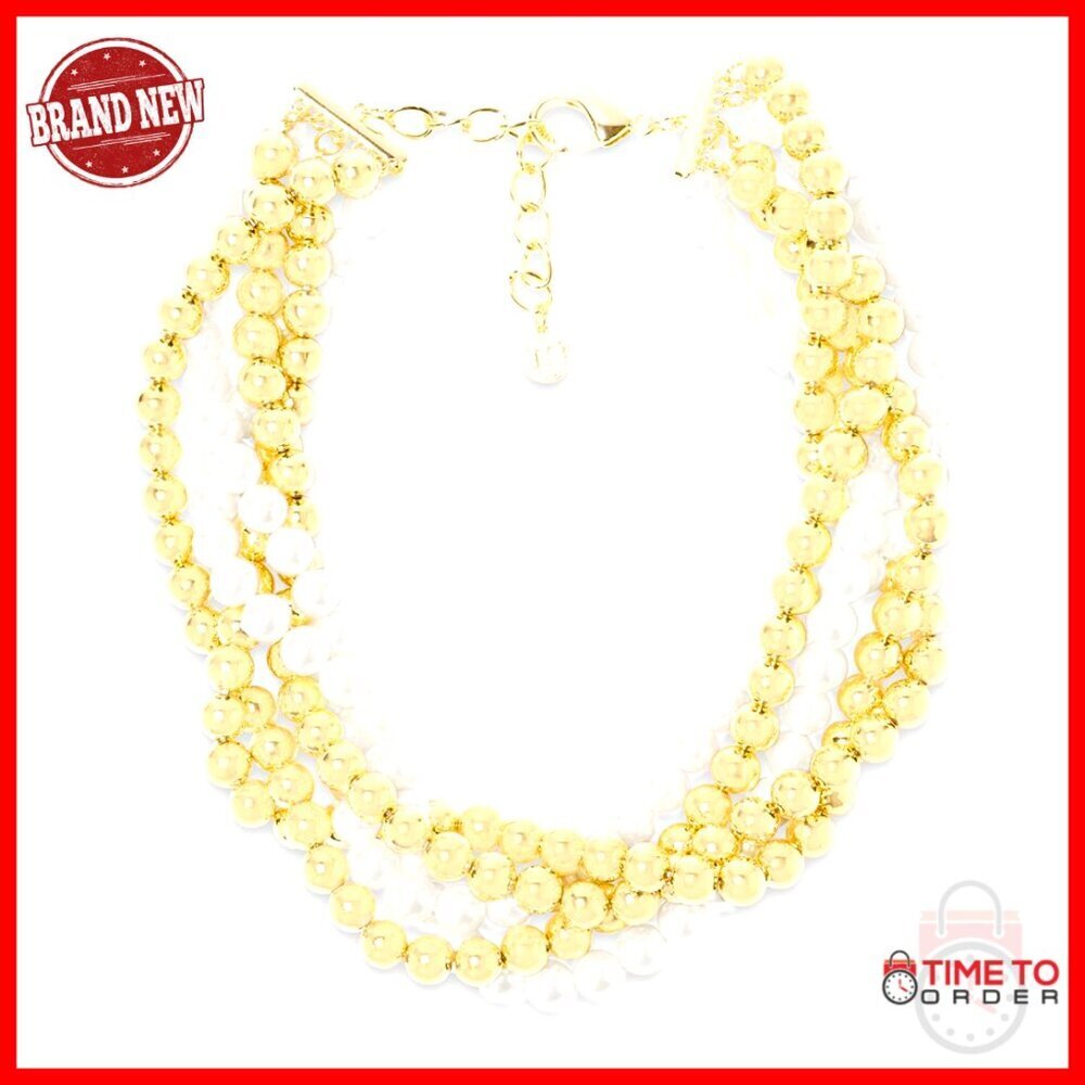 Five Strand Pearl and Gold Ball Twisted Necklace 18 Inch Lobster Clasp